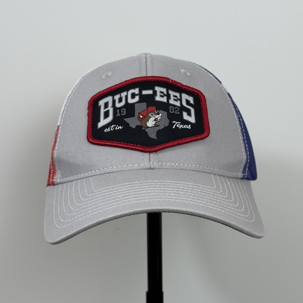 Buc-ee's Hat Cap Snap Back Gray Red Blue Texas Flag Trucker Patch Mesh Mens‎